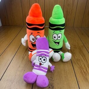 Crayola Crayon Plush Lot Screamin Green Outrageous Orange Orchid Petals Stuffed